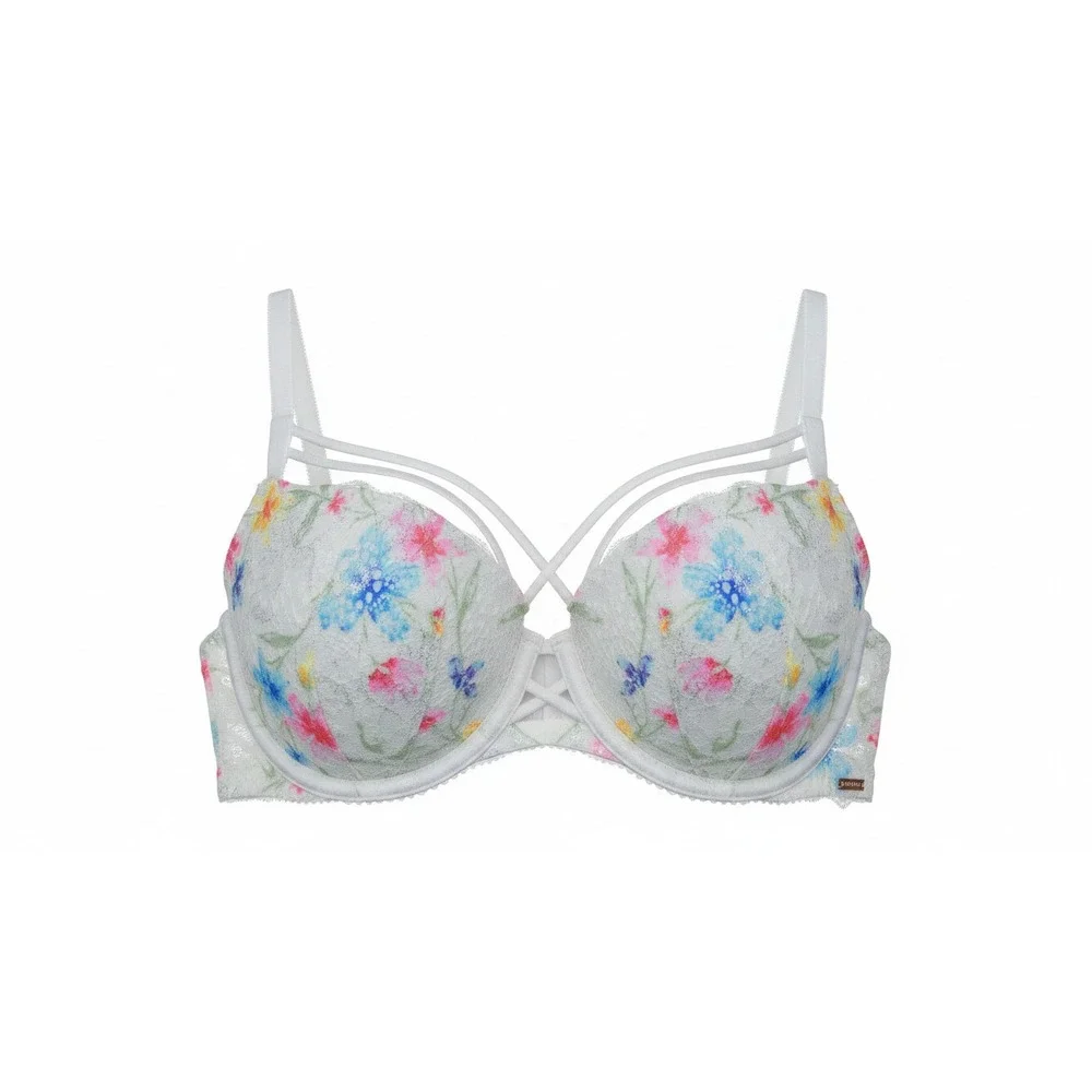 Victoria's Secret Bra Womens 36C White Floral  Lace Strappy Push-Up